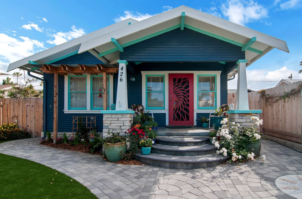 The front door view of the Oceanside Beach Cottage